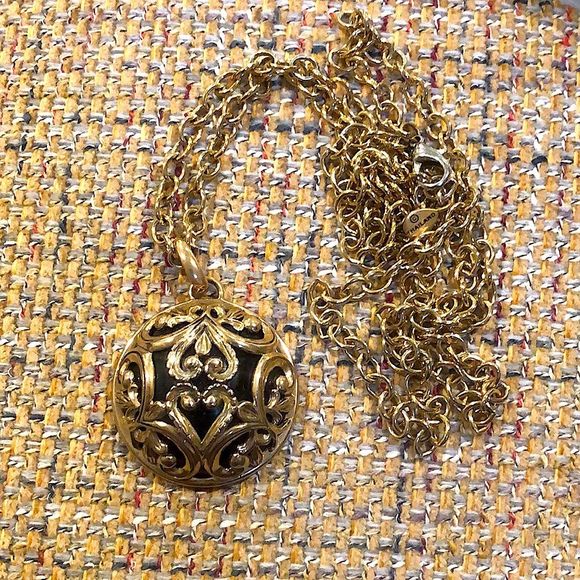 BARSE Bronze and Black Onyx Scroll Filigree Pendant Necklace - Picture 7 of 9